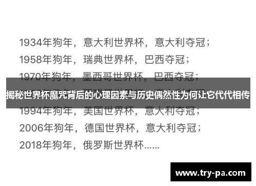 揭秘世界杯魔咒背后的心理因素与历史偶然性为何让它代代相传