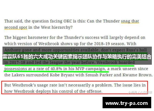雷霆队61胜的六大成功关键因素揭示团队协作与策略执行的完美结合